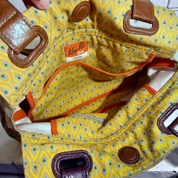 FOSSIL Key Per City Birds Gray Coated Canvas Leather Shoulder Bag - Picture 7 of 16